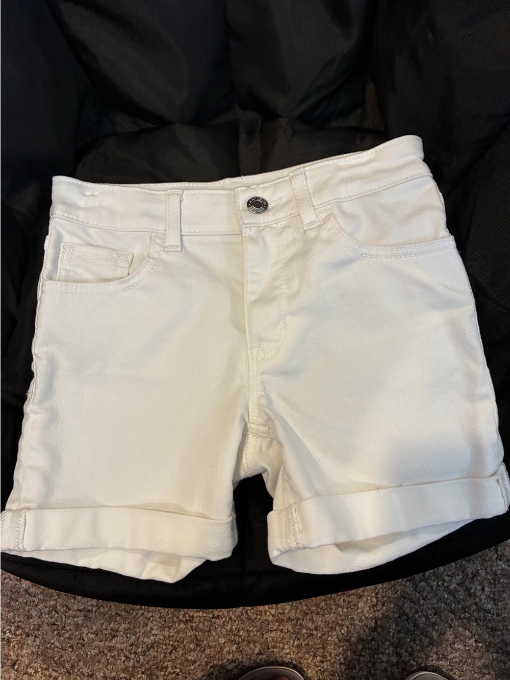White Denim Roll-Cuff Girls Shorts